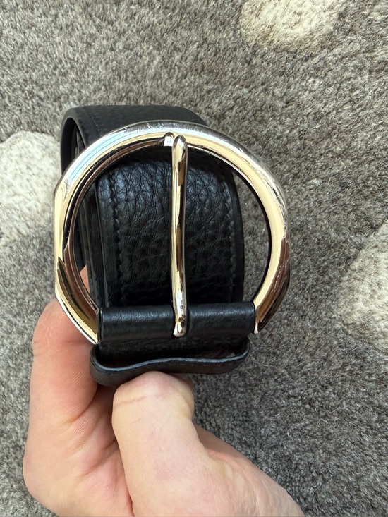 Prada Black Leather Belt with Silver O-Ring Buckle display picture 1